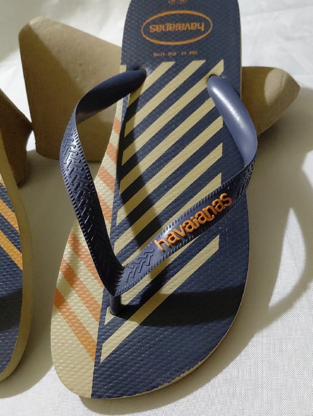Havaianas Navy, Tan & Orange Striped Flip Flops - Picture 2 of 5